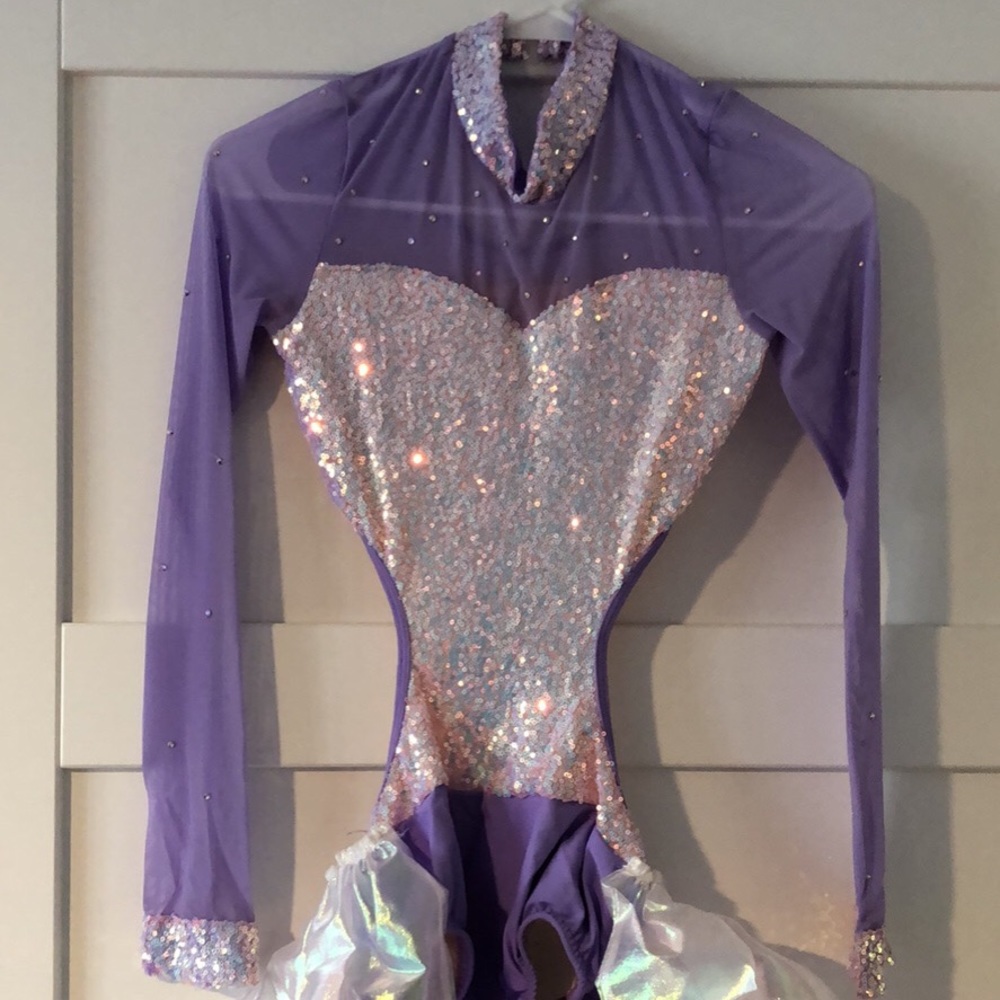 Purple and white iridescent dance costume
